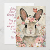 Custom Easter Card with Flowers and Easter Bunny Feestdagenkaart (Voorkant / Achterkant)