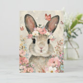 Custom Easter Card with Flowers and Easter Bunny Feestdagenkaart (Staand voorkant)