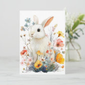Custom Easter Card with Flowers and Easter Bunny Feestdagenkaart (Staand voorkant)