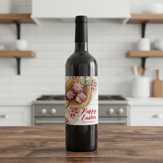 Custom Easter Egg Wine Label with Family Name Wijn Etiket