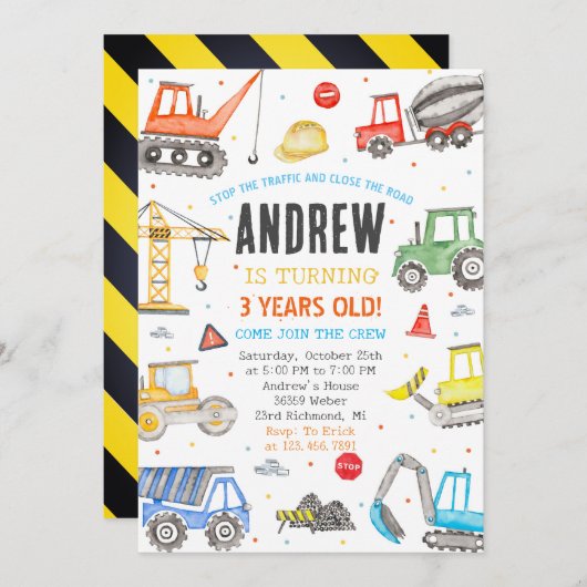 Custom Een moderne constructie verjaardagsfeestje Kaart (Voorkant / Achterkant)