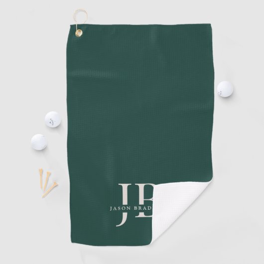 Custom Eenvoudig Monogram en Naam Groen Golfhanddoek (Insitu)