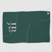 Custom Eenvoudig Monogram en Naam Groen Golfhanddoek (Horizontaal)