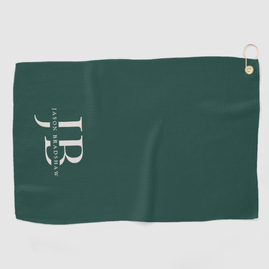 Custom Eenvoudig Monogram en Naam Groen Golfhanddoek (Horizontaal)