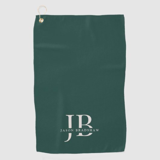 Custom Eenvoudig Monogram en Naam Groen Golfhanddoek (Voorkant)