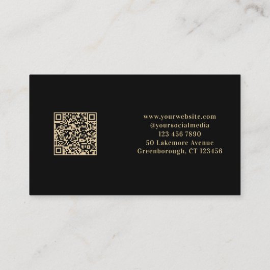 Custom Eenvoudig Monogram Zwart Goud Visitekaartje (Achterkant)