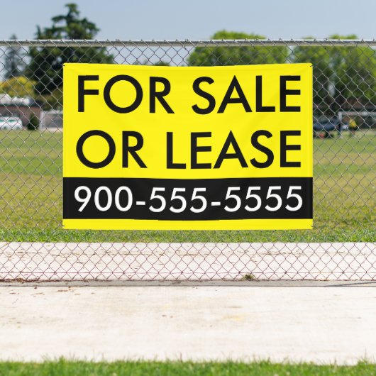 Custom Eenvoudig Te Koop of Lease Zwart Geel Spandoek (Insitu)