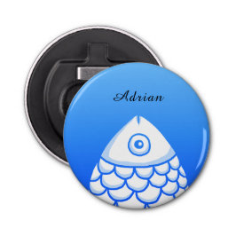 Custom Eenvoudige Koi Karper Vis Blauw Wit Abstrac Button Flesopener
