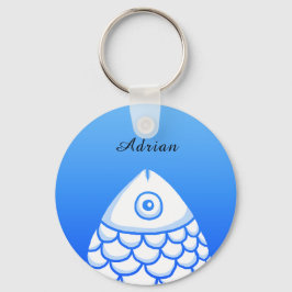 Custom Eenvoudige Koi Karper Vis Blauw Wit Abstrac Sleutelhanger