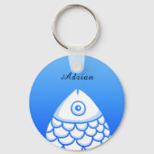 Custom Eenvoudige Koi Karper Vis Blauw Wit Abstrac Sleutelhanger (Achterkant)