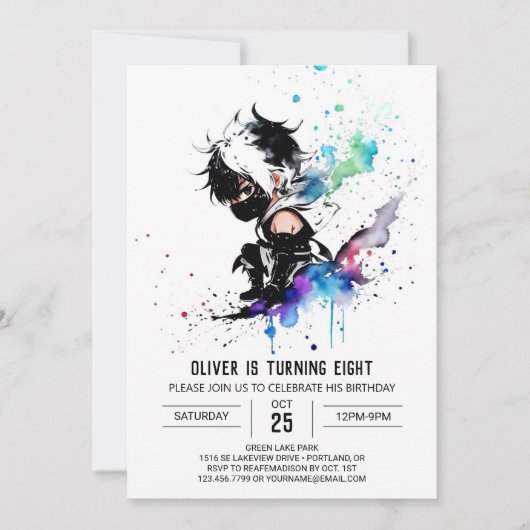 Custom Eenvoudige Ninja Boy Digitale Verjaardag Kaart (Voorkant)
