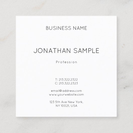 Custom Eenvoudige Sjabloon Upload uw Logo Modern Vierkante Visitekaartje (Achterkant)
