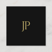 Custom Eenvoudige Sjabloon Zwart Goud Monogram Ini Vierkante Visitekaartje (Voorkant)