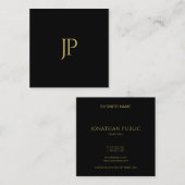 Custom Eenvoudige Sjabloon Zwart Goud Monogram Ini Vierkante Visitekaartje (Voorkant / Achterkant)