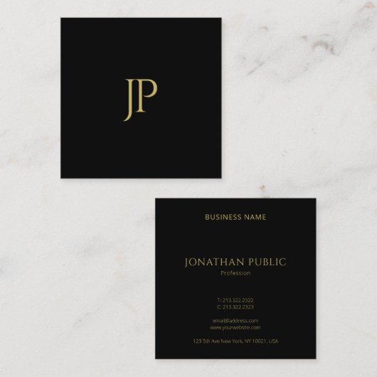 Custom Eenvoudige Sjabloon Zwart Goud Monogram Ini Vierkante Visitekaartje (Voorkant / Achterkant)