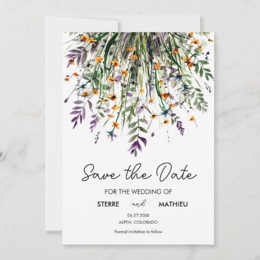 Custom Eenvoudige Wildbloemen Save The Date (Voorkant)