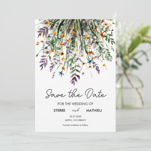 Custom Eenvoudige Wildbloemen Save The Date (Staand voorkant)