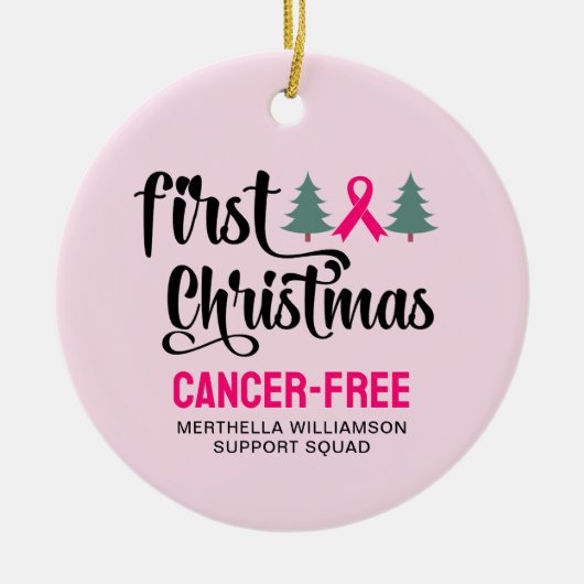 Custom EERSTE KERST Borstkanker Gratis Keramisch Ornament (Voorkant)