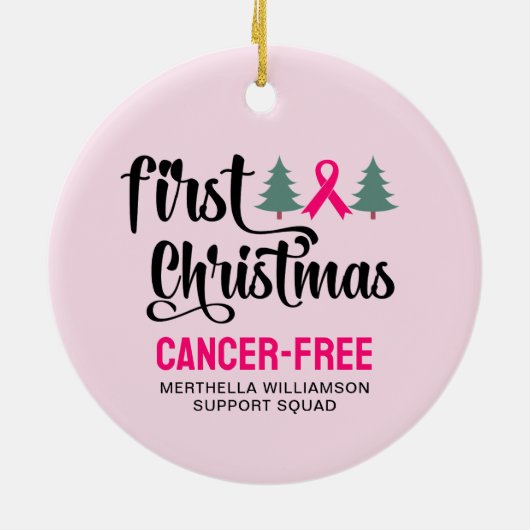 Custom EERSTE KERST Borstkanker Gratis Keramisch Ornament (Achterkant)