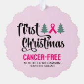 Custom EERSTE KERST Borstkanker Gratis Ornament Kaart (Achterkant)
