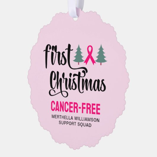 Custom EERSTE KERST Borstkanker Gratis Ornament Kaart (Links)
