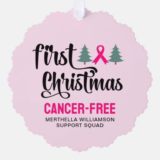 Custom EERSTE KERST Borstkanker Gratis Ornament Kaart (Voorkant)