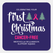 Custom EERSTE KERST Borstkanker Gratis Vierkante Sticker (Voorkant)