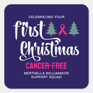 Custom EERSTE KERST Borstkanker Gratis Vierkante Sticker