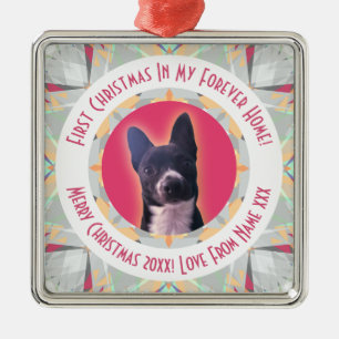 Custom Eerste Kerstster Modern Winter Grijs Rood Metalen Ornament