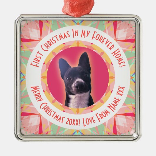 Custom Eerste Kerstster Modern Winter Red Pink Metalen Ornament (Voorkant)