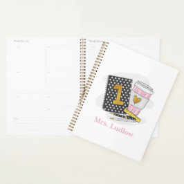 Custom eerste klas leraar zwart koffie planner