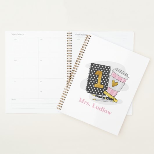 Custom eerste klas leraar zwart koffie planner (Display)