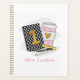 Custom eerste klas leraar zwart koffie planner