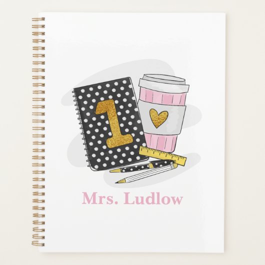 Custom eerste klas leraar zwart koffie planner (Voorkant)