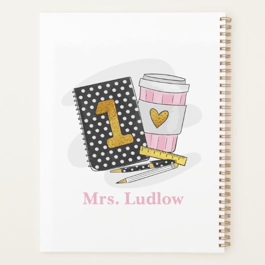 Custom eerste klas leraar zwart koffie planner (Achterkant)
