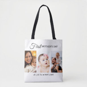 Custom Eerste Moederdag Fotocollage Nieuwe Mama Tote Bag