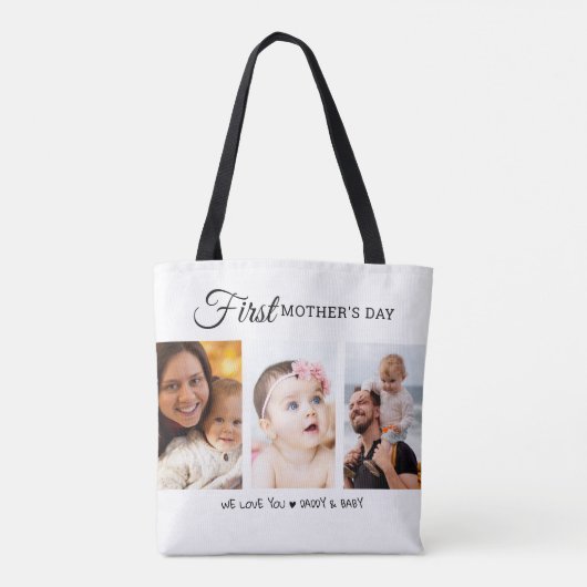 Custom Eerste Moederdag Fotocollage Nieuwe Mama Tote Bag (Achterkant)