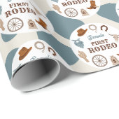 Custom Eerste Rodeo Western Blauw Jongen 1e Verjaa Cadeaupapier (Rol Hoek)