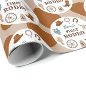Custom Eerste Rodeo Western Bruin Jongen 1e Verjaa Cadeaupapier (Rol Hoek)