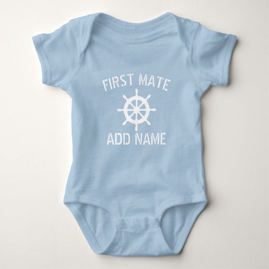 Custom eerste stuurman nautische helm baby blauw b romper (Voorkant)