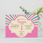 Custom, Eerste verjaardag, Circus Thema, roze, bla Kaart (Staand voorkant)