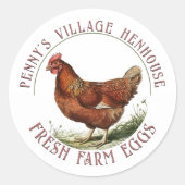 Custom Eggs Red Hen Boerderij Fresh Egg Carton Lab Ronde Sticker (Voorkant)