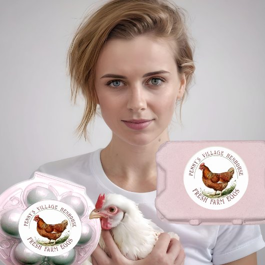 Custom Eggs Red Hen Boerderij Fresh Egg Carton Lab Ronde Sticker