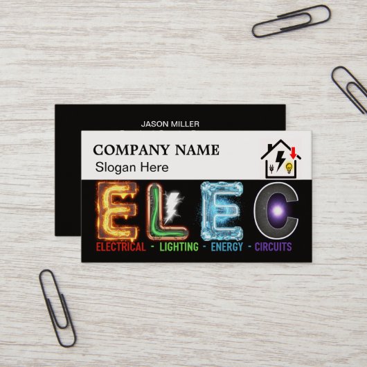 Custom Electrician Business Card with Company Logo Visitekaartje (Voorkant / Achterkant in situ)