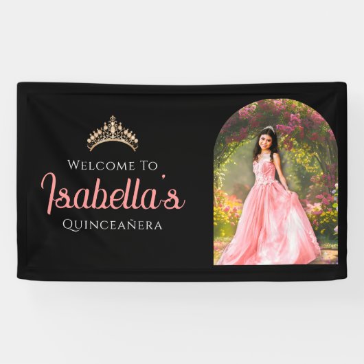 Custom Elegant 15th Birthday Quinceañera Welcome  Spandoek (Horizontaal)