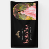 Custom Elegant 15th Birthday Quinceañera Welcome  Spandoek (Verticaal)