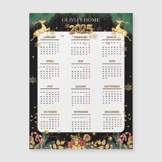 Custom Elegant 2025 Rood en Goud Vrolijk Kerstfees (Voorkant)