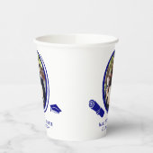 Custom Elegant 2-Foto Afstuderen Diploma Pet Blauw Papieren Bekers (Links)