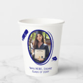 Custom Elegant 2-Foto Afstuderen Diploma Pet Blauw Papieren Bekers (Voorkant)