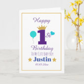 Custom Elegant Baby Boy's 1e Verjaardag Groet Kaart (Gele Bloem)